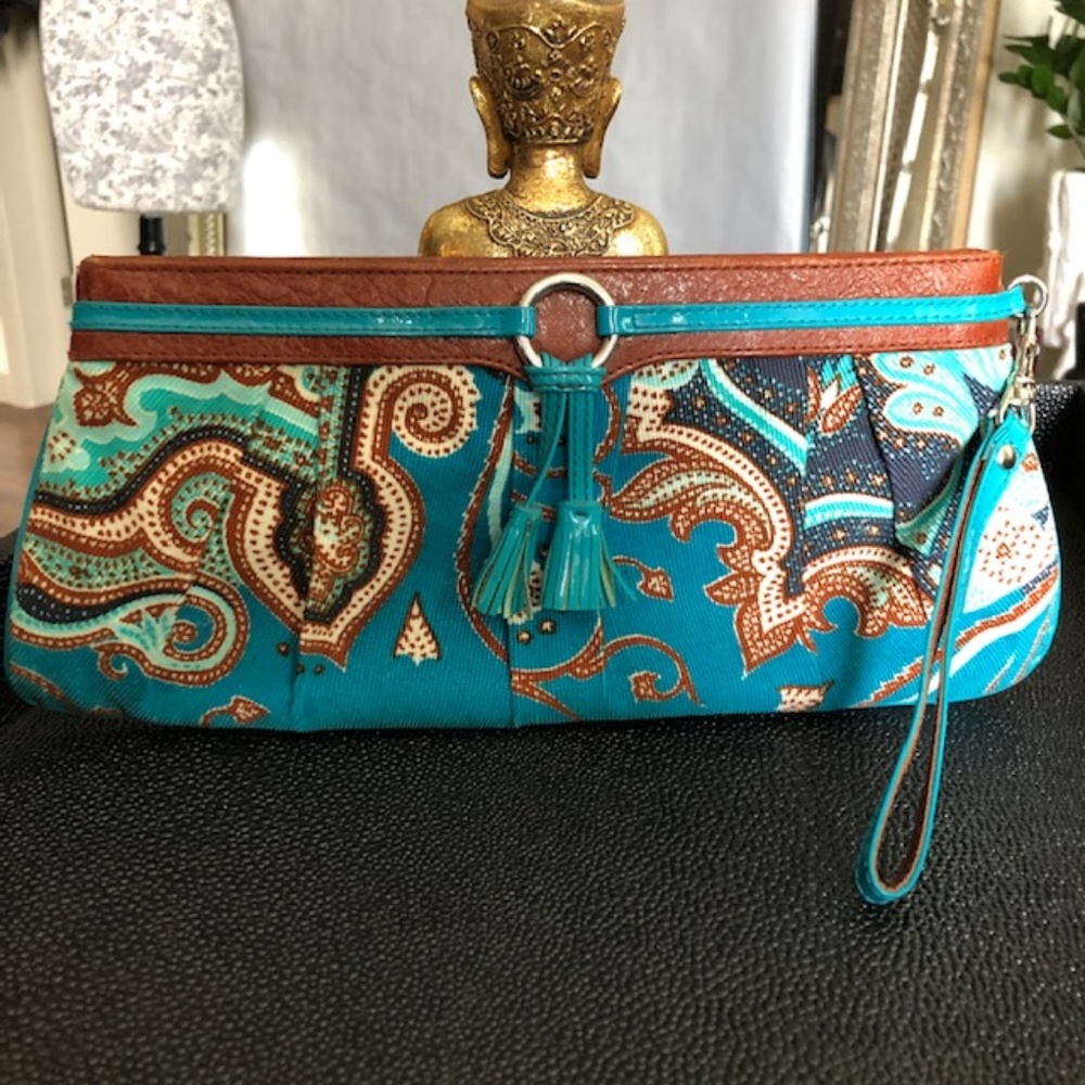Authentic Isabella Fiore Blue/Brown Paisley Clutch - Price Drop FIRM